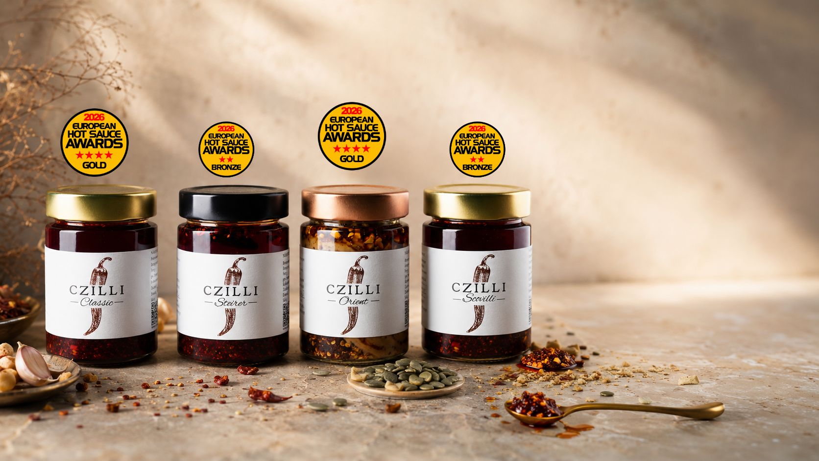 Zweimal Gold, zweimal Bronze: CZILLI gewinnt vier European Hot Sauce Awards 2026